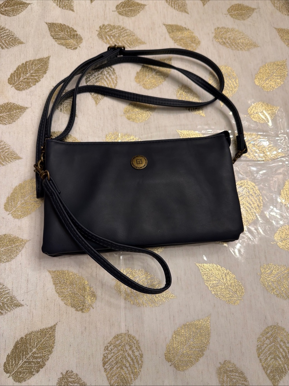 Women's Navy Faux Leather Crossbody Bag with Gold Accent by Stone Mountain